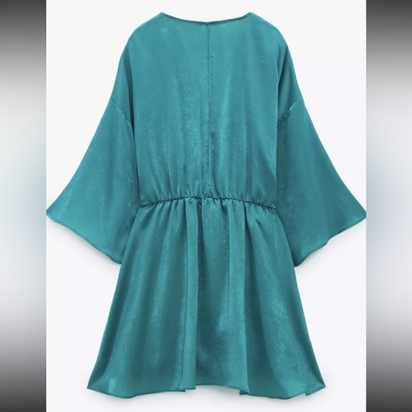 Zara Jumpsuit Turquoise Kimono Dress Jumpsuit Satin Effect Romper Size XS NWT - Picture 7 of 10